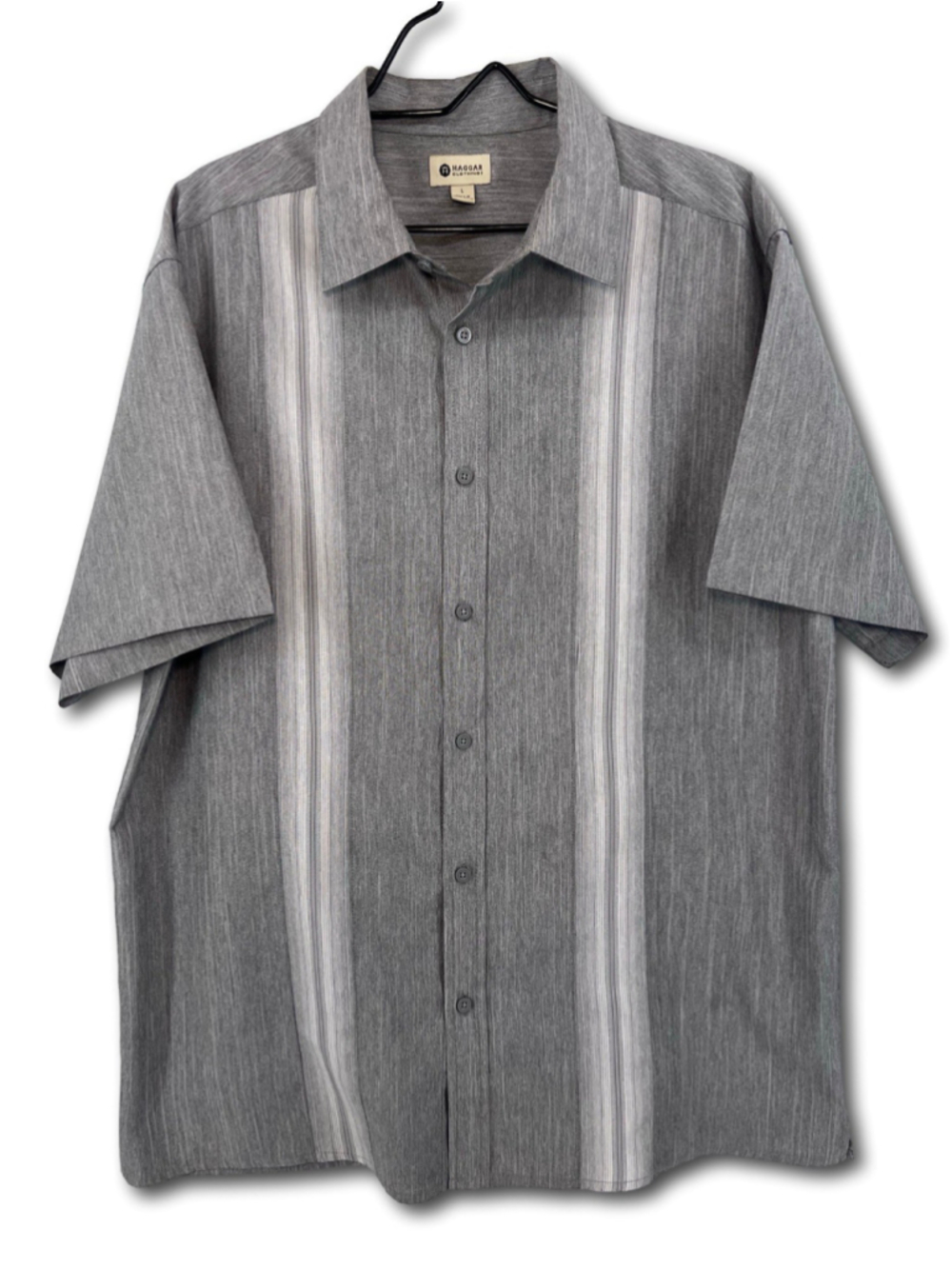 Haggar Mens Shirt Button Up Collared Short Sleeve Size XL Gray